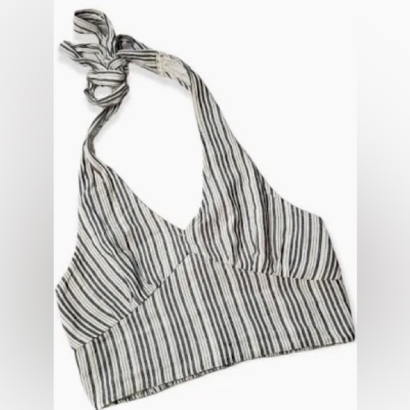 American Eagle blue and white striped halter crop top - Picture 1 of 2